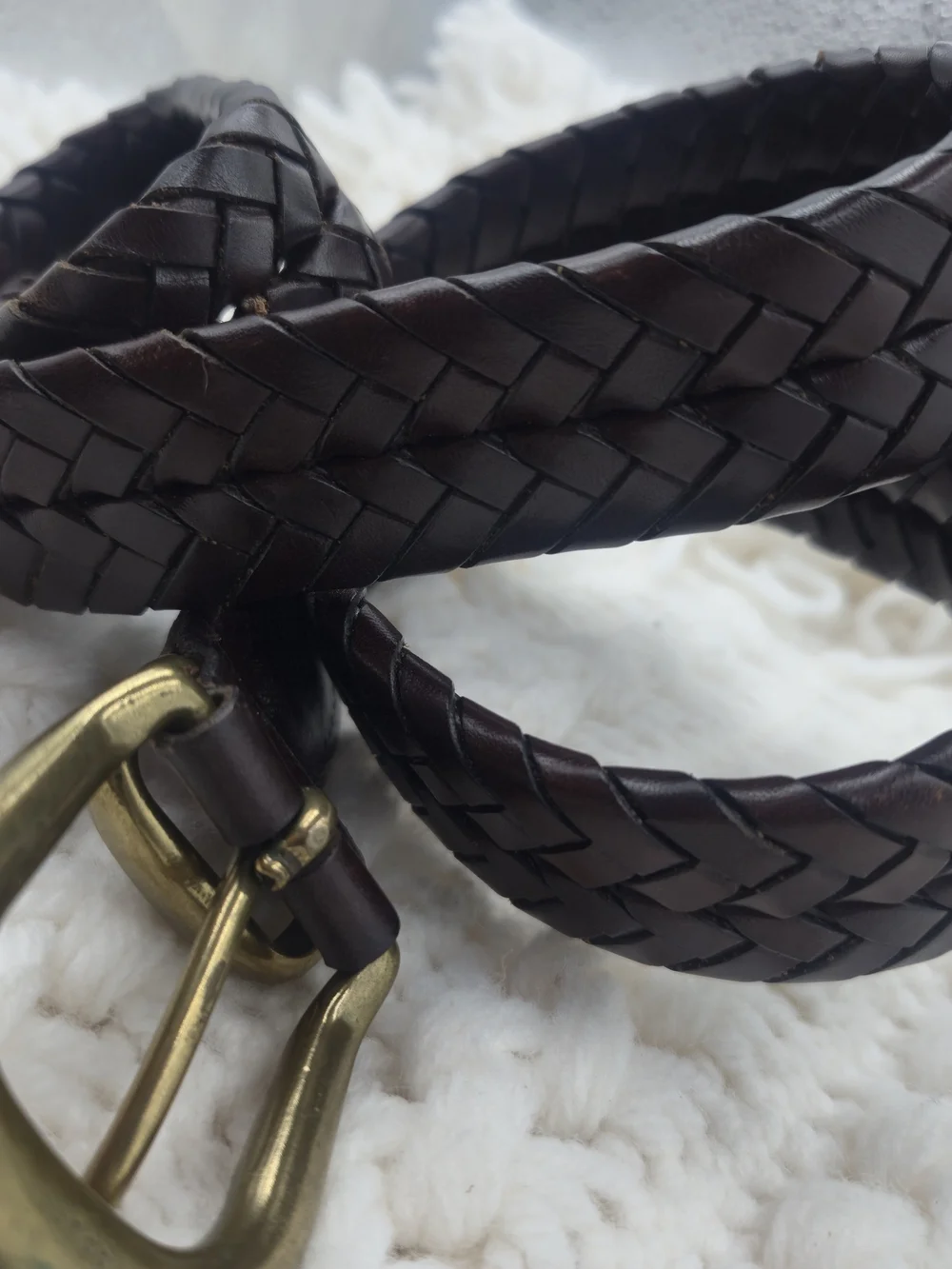 Men's Braided Leather Belt in Dark Brown Size 36
